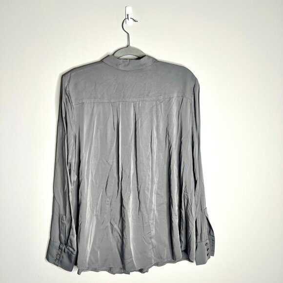 J. Jill Slate Gray Button-Up Collared Tunic Top 100% Lenzing Viscose Minimalist - Picture 4 of 4